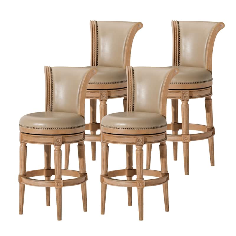Maven Lane 31" Pullman Swivel Bar Height Kitchen Stool - Set of 4 - Weathered Oak Vegan Leather