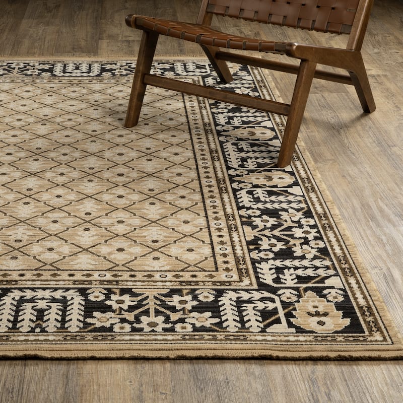 Adelaide Vintage Traditional Tan/ Charcoal Wool Blend Area Rug