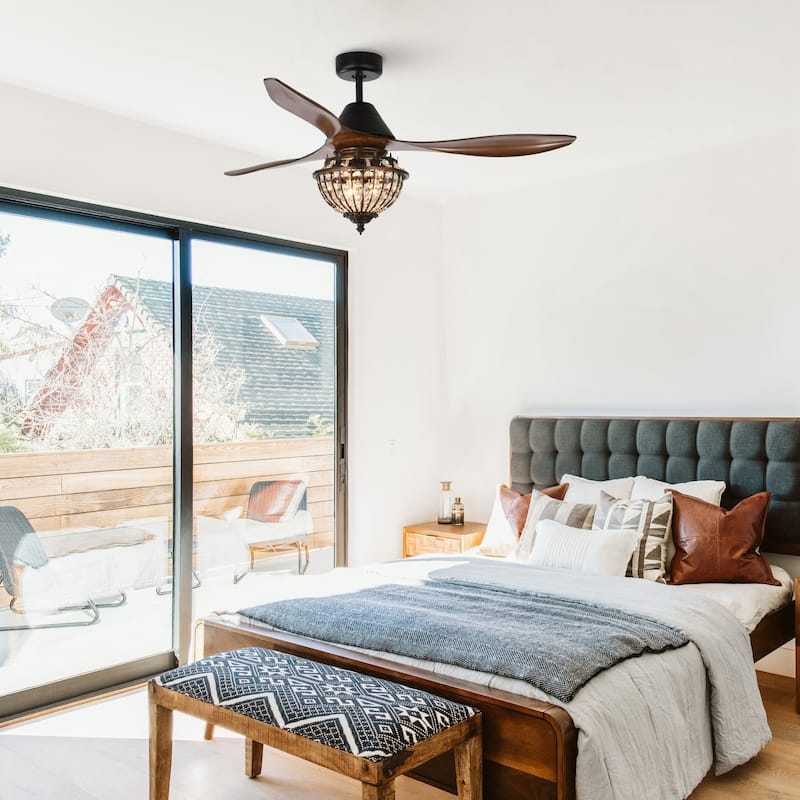 52-inch Industrial 3-Blade Crystal Ceiling Fan with Remote