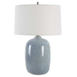 Glossy Ceramic Table Lamp with Tapered Shade - 27" - Blue and White