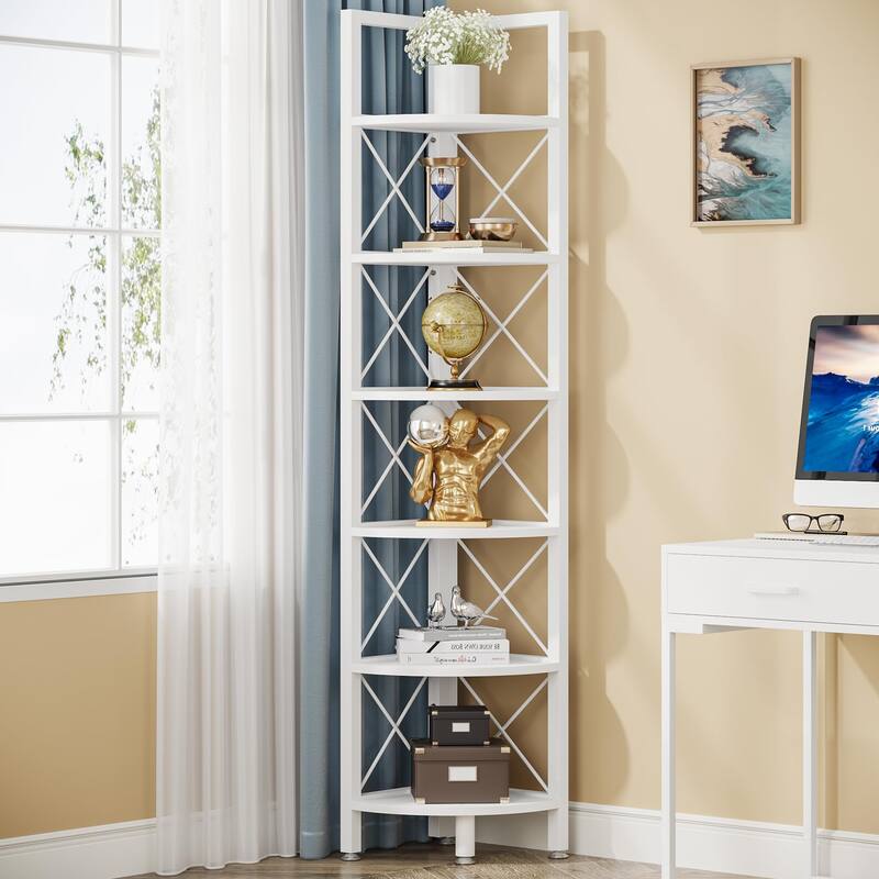 5 Tier Corner Shelves, Rustic Corner Bookshelf Small Bookcase Plant Stand for Living Room