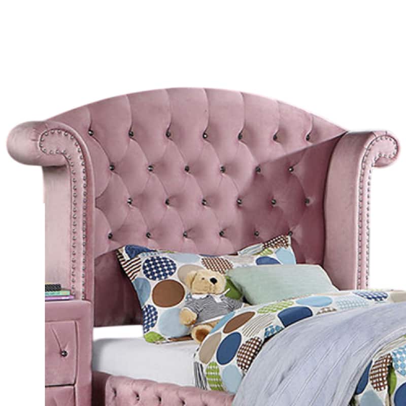 Zoha Twin Size Bed w Wingback Tufted Headboard, Cabriole Legs, Pink