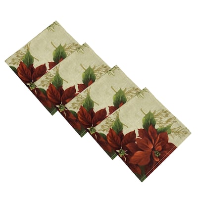 Festive Poinsettia Holiday Cloth Napkins, Set of 4
