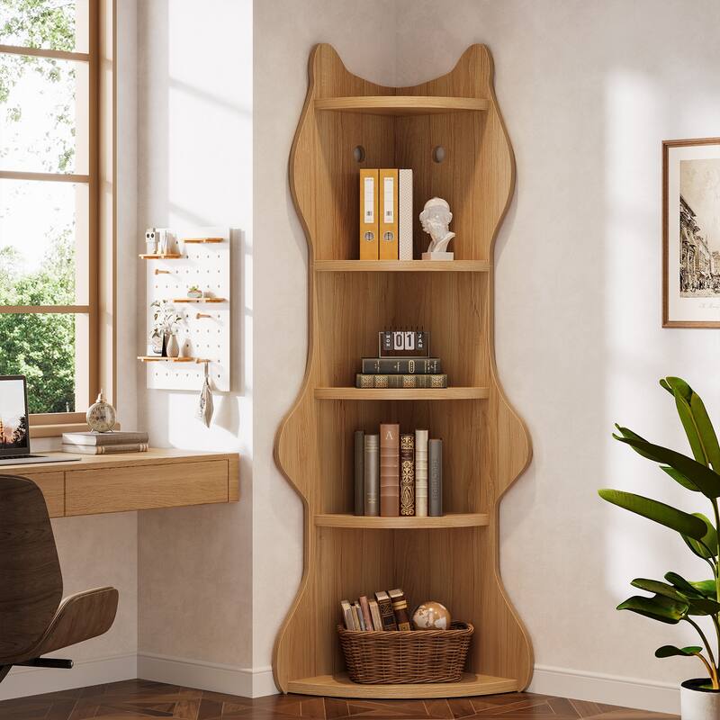 5-Tier Corner Shelf, Unique Bookcase Bookshelf for Living Room, Home Office