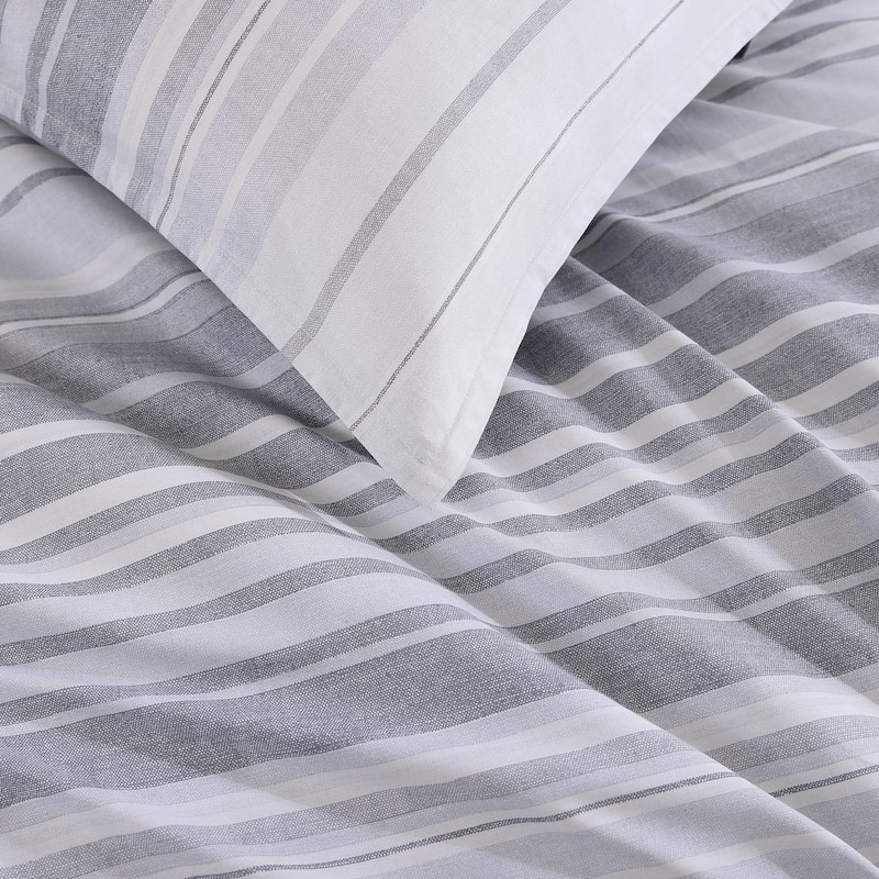Tommy Hilfiger Bold Stripe Textured Cotton Grey Duvet Cover Set