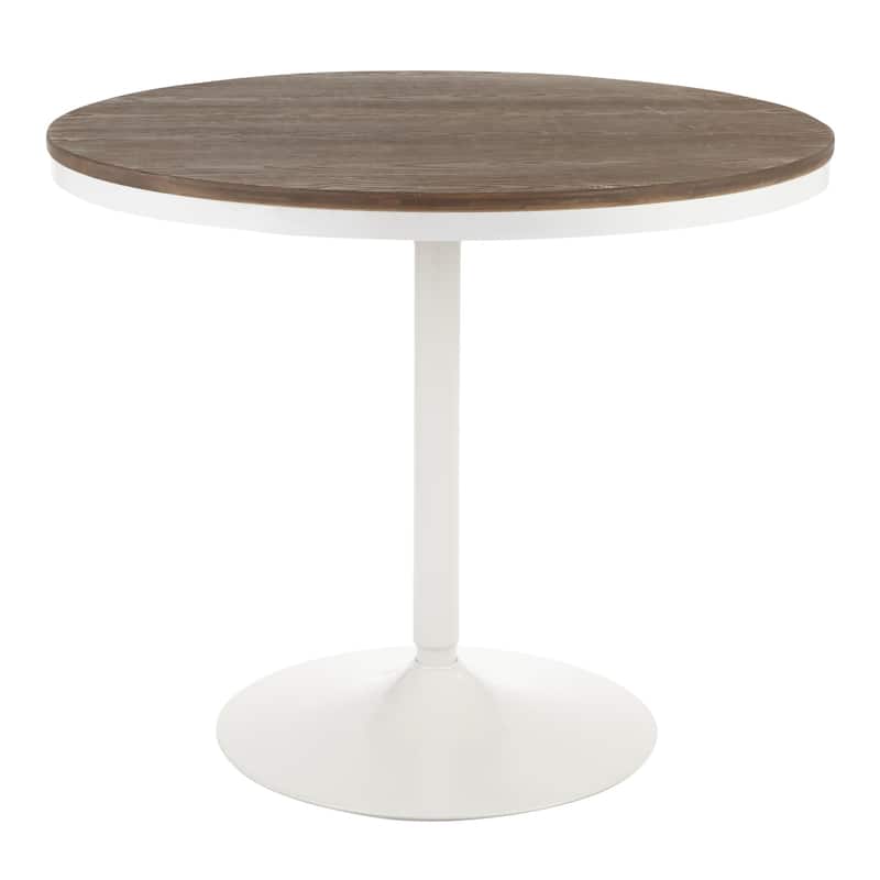 36" Brown Wood-Pressed Bamboo Round Top White Metal Leg Dining Table
