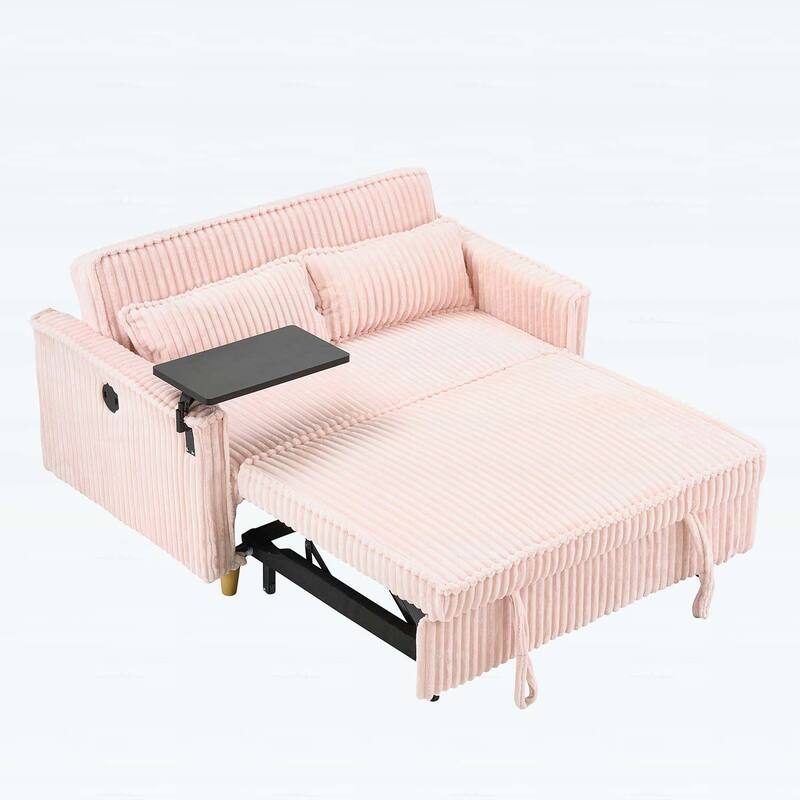Pull-Out and Push-In Sofa with Movable Tabletop and USB Ports, Ideal for Living Rooms and Bedrooms