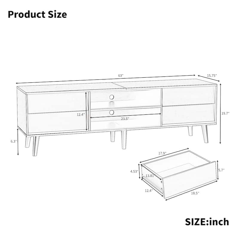 63'' TV Stand with Bevel Design, 4 Drawers and 2 Shelves, Entertainment Center for Living Room or Bedroom