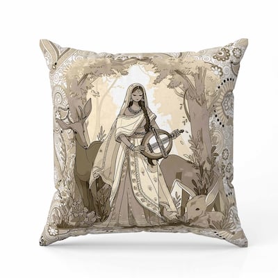Forest Melodies Indoor/Outdoor Reversible Throw Pillow Gold and Fusion
