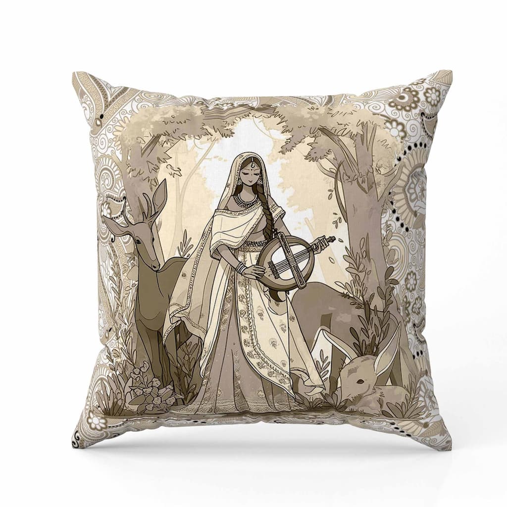 Forest Melodies Indoor/Outdoor Reversible Throw Pillow Gold and Fusion