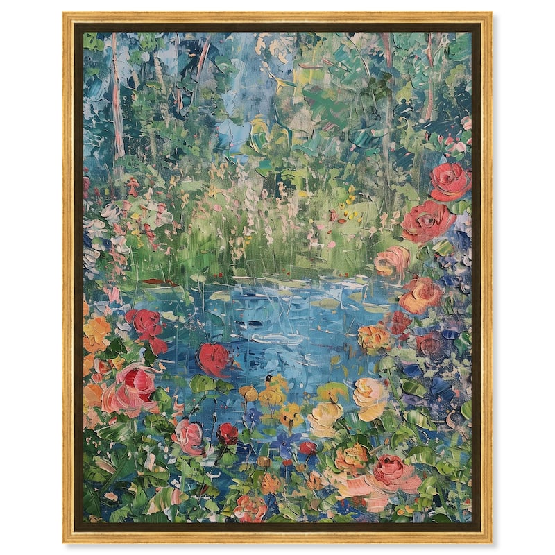 Art Remedy Serene Escape Framed Impressionism 1 Piece Canvas Wall Art /Monet And Van Gogh Inspired Art - 21 x 25 - Gold