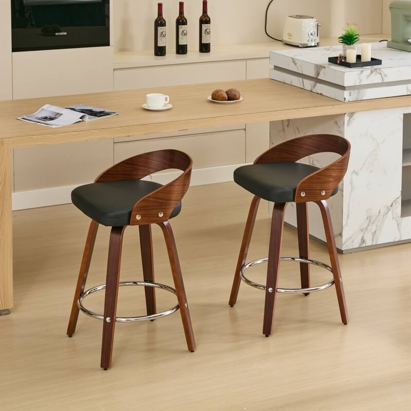 GDF Studio - Halden Mid-Century Swivel Wood Bar Stools with Soft Cushion Seat (Set of 2)