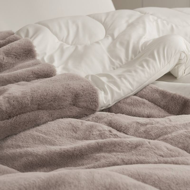 Opposites Attract® - Coma Inducer® Oversized Comforter Set - Plush Brown Bear + Cooling Beige Cream