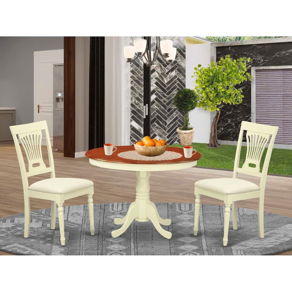 HomeStock 3-Piece Buttermilk and Cherry Finish Solid Wood Top Dining Table with 2 Chairs