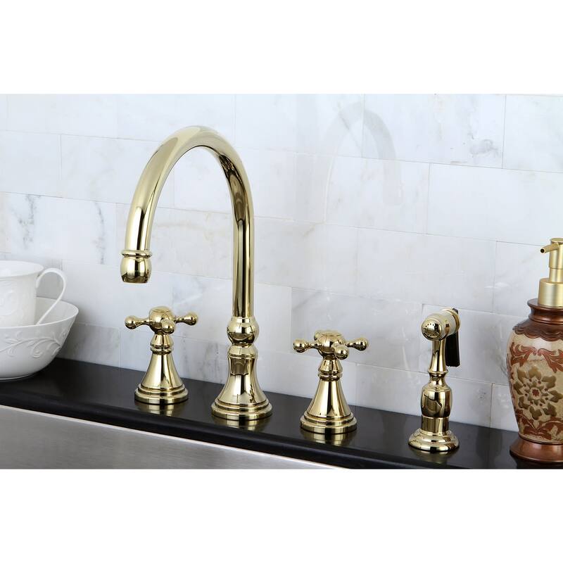 Kingston Brass Governor Widespread Kitchen Faucet with Metal Cross