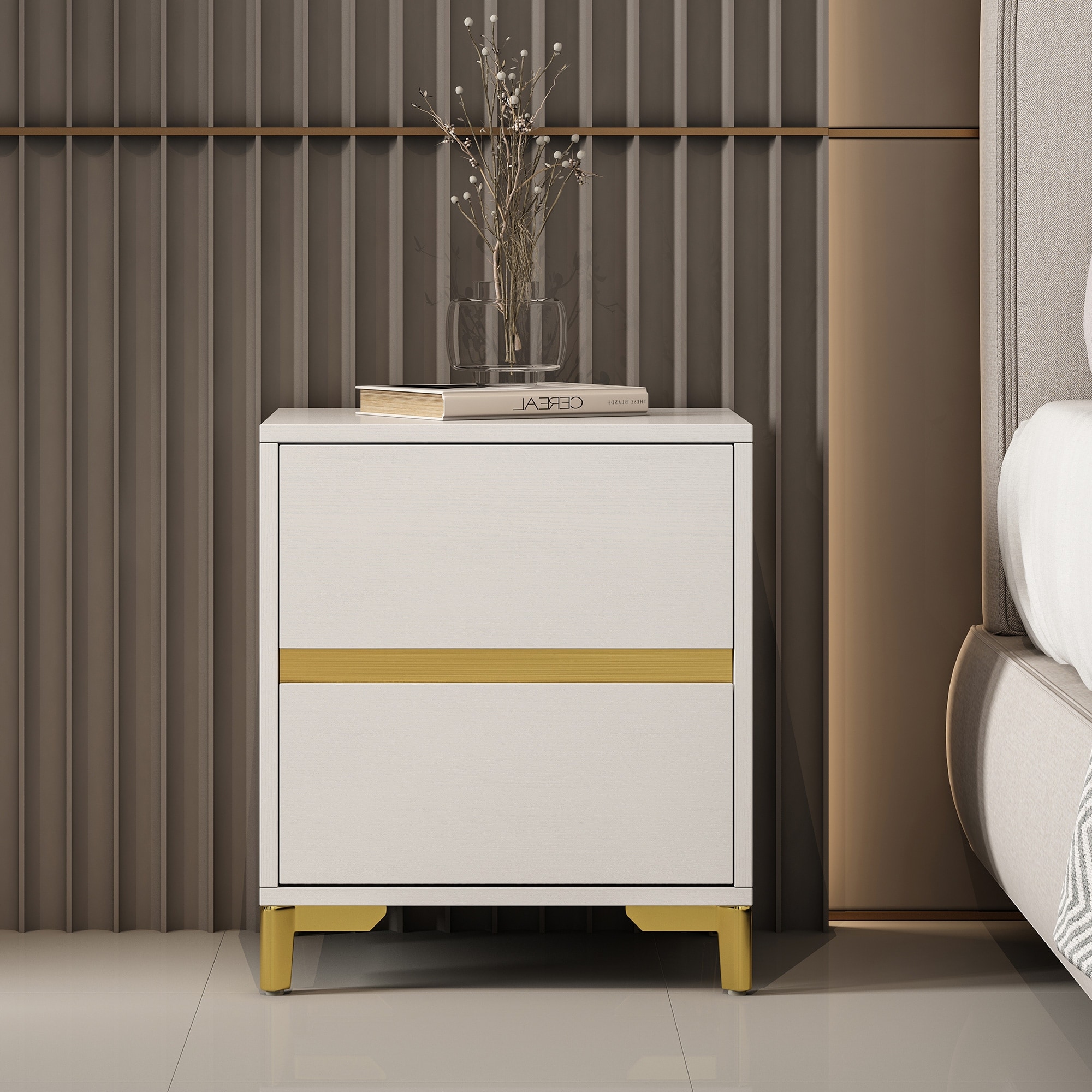 19.7'' Multi-Layer Solid Wood with Metal Base Nightstand