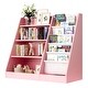 preview thumbnail 1 of 33, 4-Tier Kids Wooden Bookshelf, 5 Layer Sling Bookcase, Baby Storage Book Rack, Kids Book Toy Organizer Chest Pink