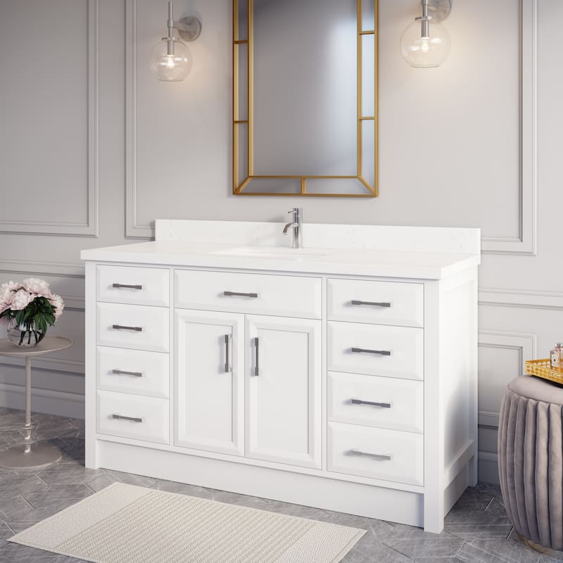 Calumet 60-in Solid Hardwood Bathroom Vanity with Engineered Stone Countertop