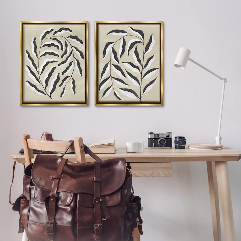 Stupell Midcentury Mod Botanicals Framed Floater Canvas Wall Art Design By Grace Popp (Set of 2)