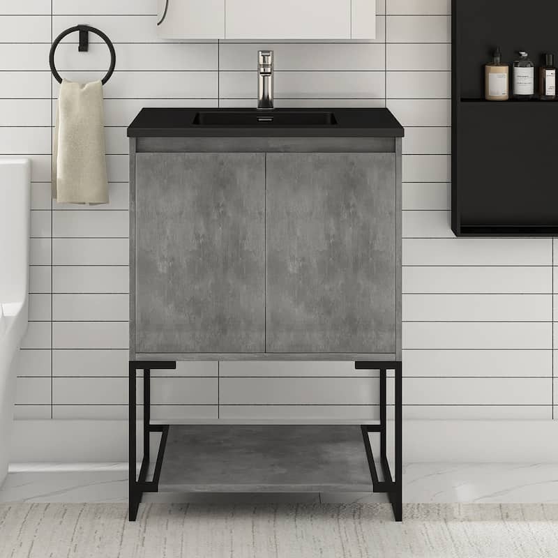 24-inch Freestanding Bath Vanity with White Cultured Mable Top - Charcoal Gray with Black Top