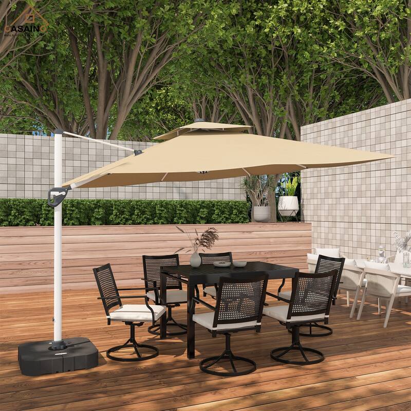 11FT Patio Umbrella Outdoor Square Double Top Umbrella with Base