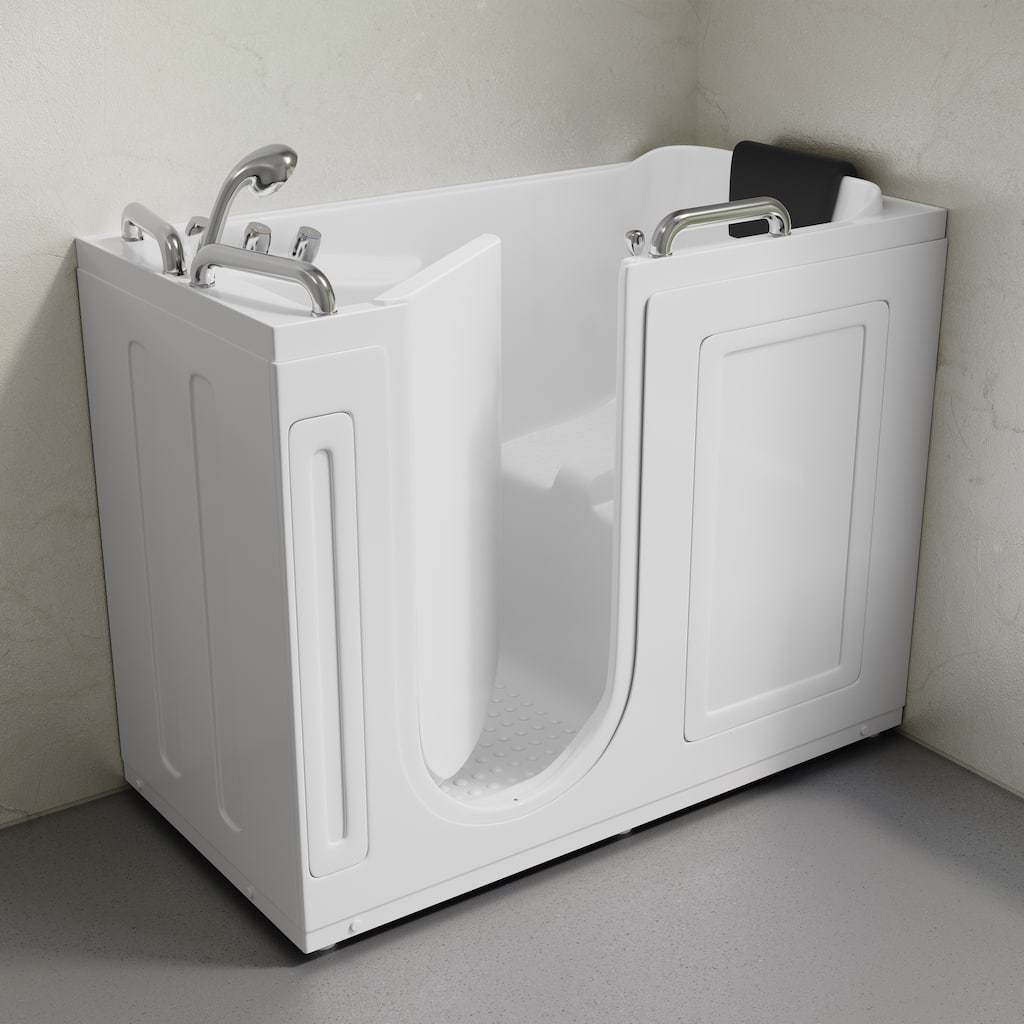 Auvergne 53" X 27" Ada Left Drain Walk-In Soaking Bathtub In Glossy White, Faucet Set, Drain, Grab Bars, Pillow Included - 53