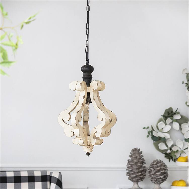 Farmhouse Distressed White Wood Pendant Chandelier
