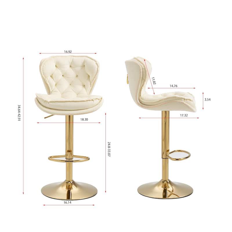 Set of 2 Upholstered Aremless Adjustable Height Bar Stools with Footrest