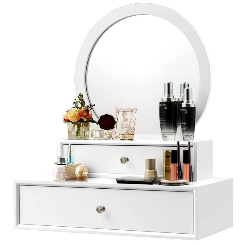 Costway Wall Mounted Vanity Makeup Dressing Home Furniture 2Drawer