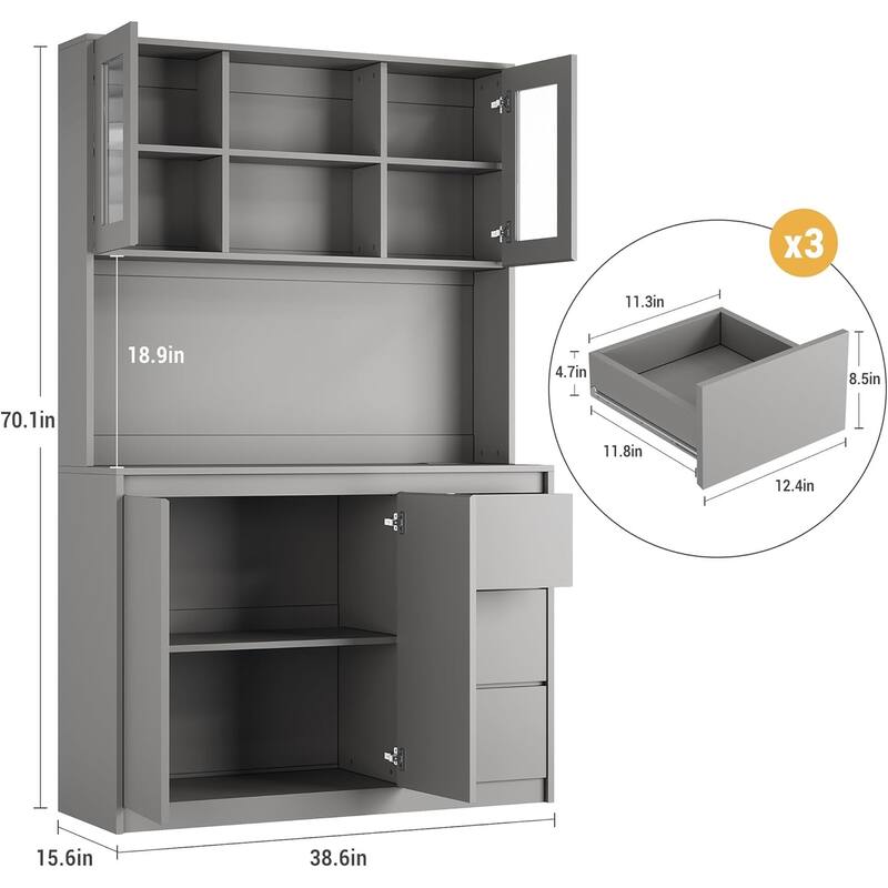 Kitchen Pantry Cabinet , Tall Storage Cabinet with Countertop and LED Lights
