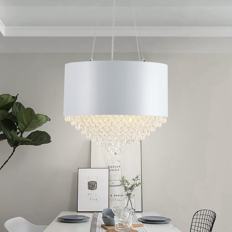 4-Lights Modern Taper Crystal Decoration Island Lights Chandelier - White - 19.7"D×7.1"W×82.7"H（Adjustable）