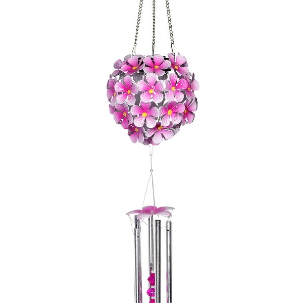 Exhart Solar Hanging Hydrangea Flower Ball Wind Chime with