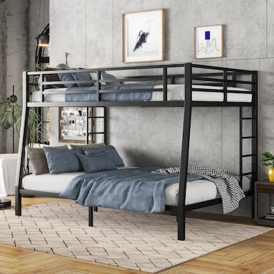 Metal Full XL Over Queen Bunk Bed - Space-Saving, Noise-Reduced, No Box Spring Needed - for Teens & Adults