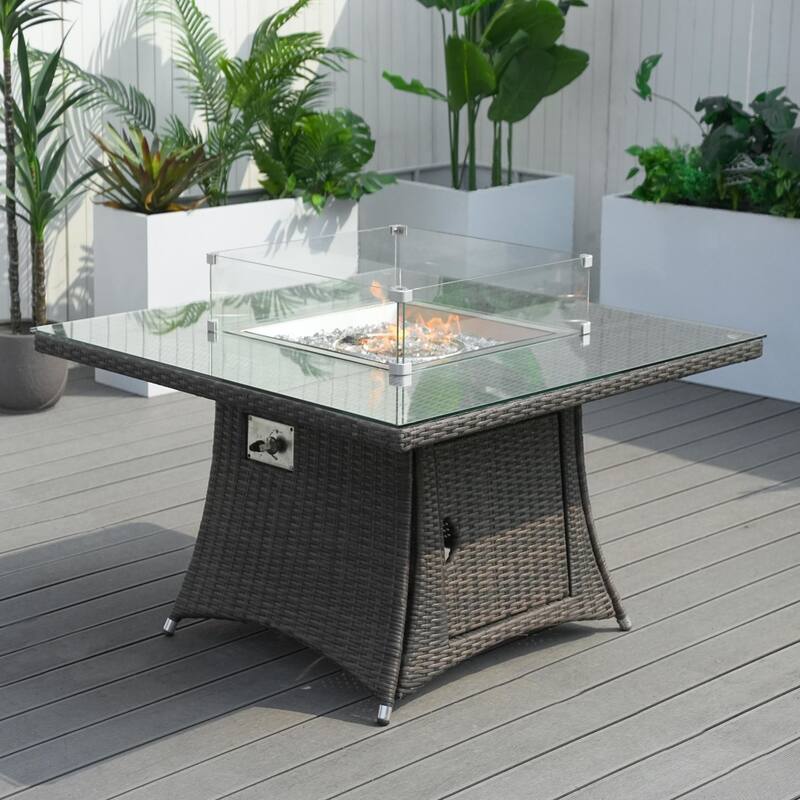 Ellington Outdoor Oval Wicker Firepit Table - Square-Brown