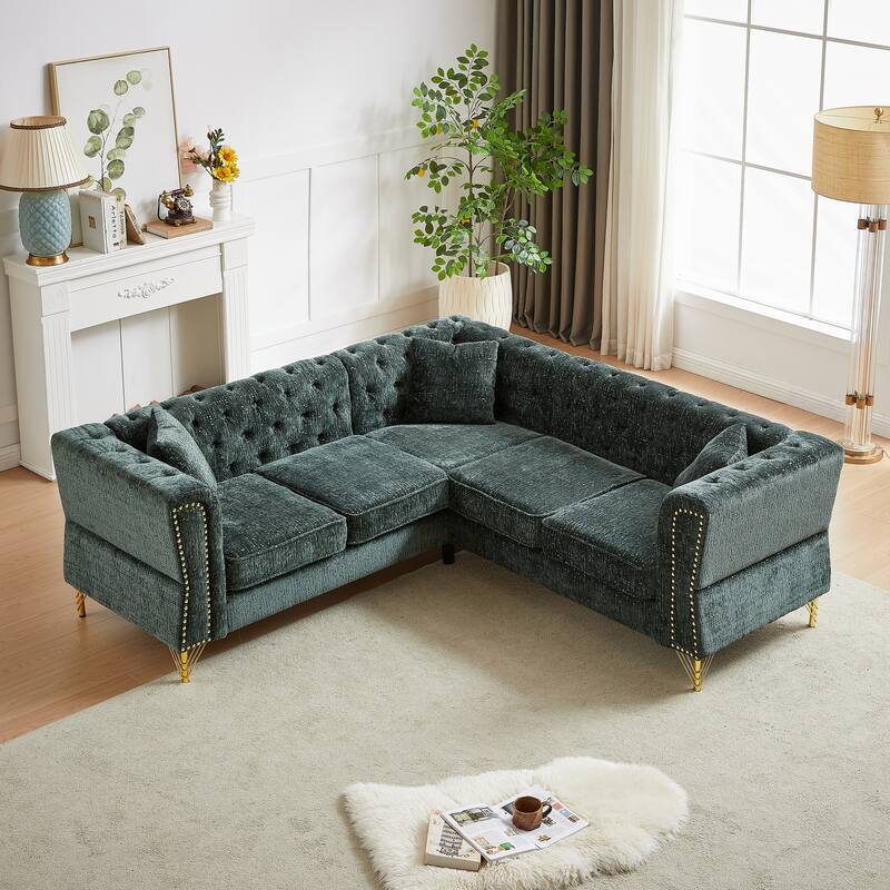 81.5'' Chenille L-Shaped 5-Seat Sectional Sofa with 3 Cushions, Stylish Corner Couch for Living Room or Bedroom