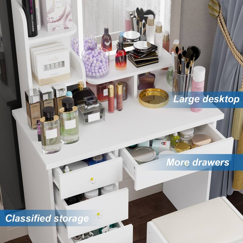 31.5" Wide Makeup Vanity With Stool and Touching Light Mirror - 31.5"W