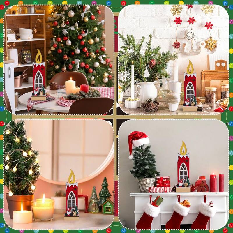 Merry Christmas Wooden Candle Light-Up Decor - Festive Seasonal Home Ornament - 1.96'H X 3.54'W X 12.44'D