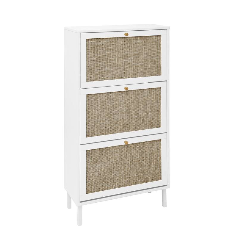 Freestanding Modern Shoe Rack Storage with 3 Natural Rattan Door