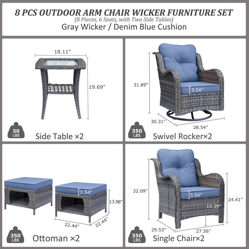 Rattan Wicker Outdoor Patio Conversation Sets with Swivel Rocker Chair