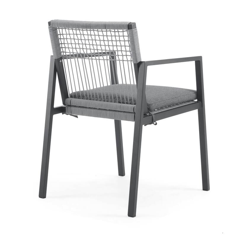 7-Pcs Outdoor Dining Set, Patio Funiture Set with 1 Aluminum Dining Table and Aluminum Dining Chairs with Woven Rope