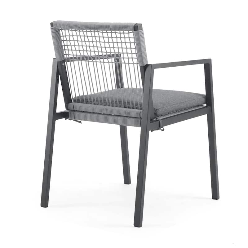 Modern 7-Piece Outdoor Dining Set 70.25" Rectangular Faux Wood Top Dining Table with 6 Rope-Woven Chairs for Patio, Backyard