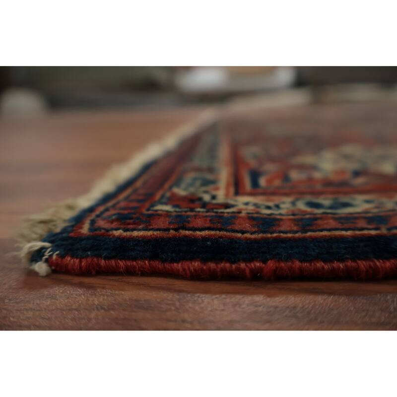 Hand Knotted Oriental 100% Wool Carpet Traditional Floral Navy Blue & Blues Kashan (Dabir) Area Rug - 7' 1'' X 4' 2''