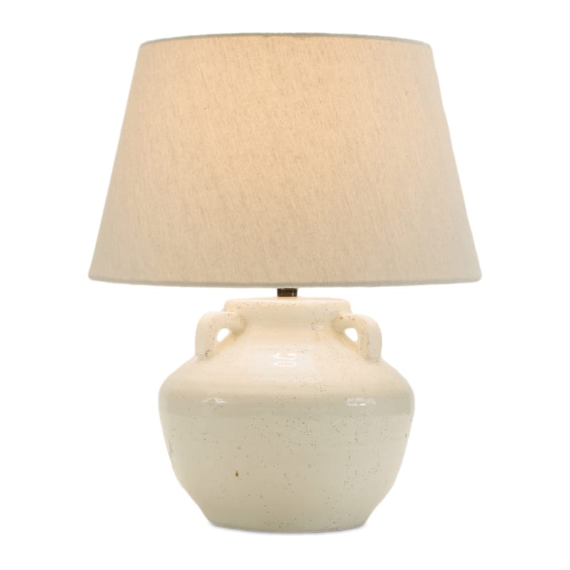 Rustic Terracotta Ceramic Table Lamp with Linen Shade Farmhouse Style Indoor Lighting for Living Room, Bedroom - 18.5"