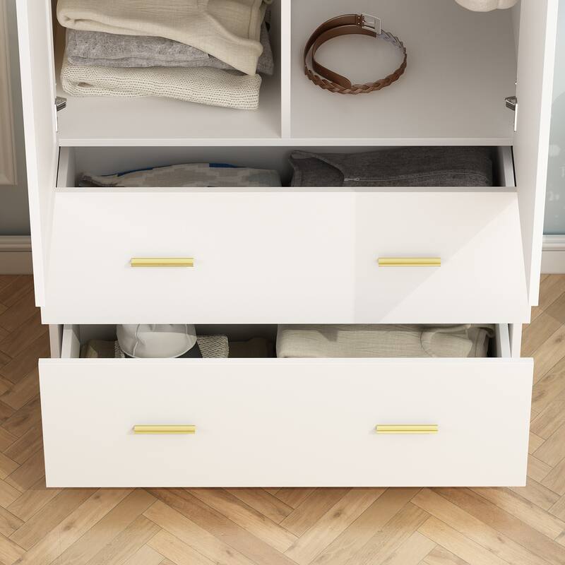 31.5"W x 72"H Two Door Wardrobe With Mirror White/Dark Brown Armoires - 31.5"W x 72"H