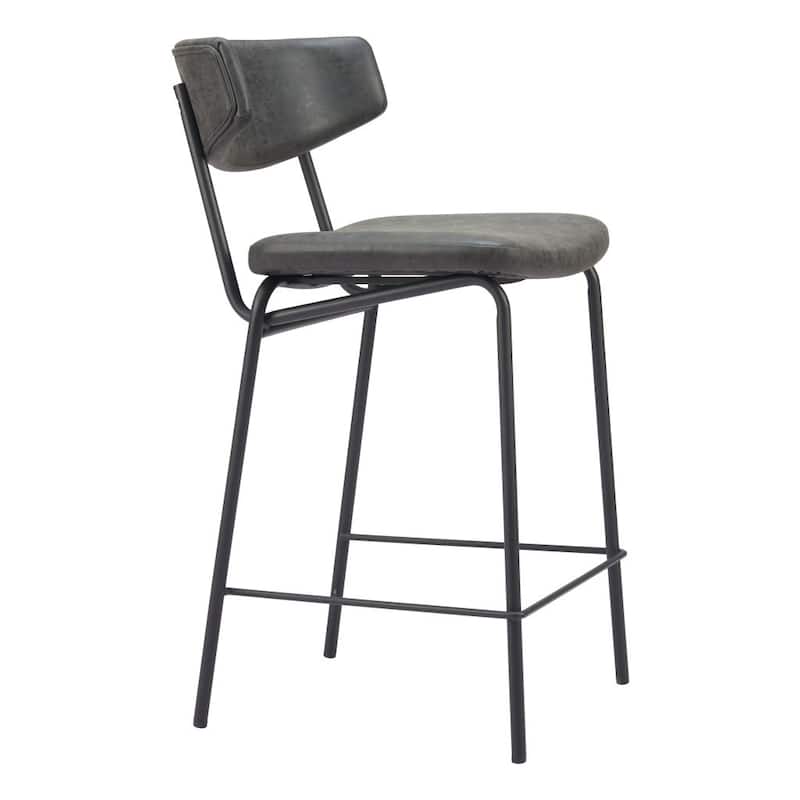 HomeRoots Set of Two 30" Black Faux Leather and Steel Low Back Bar Height Bar Chairs