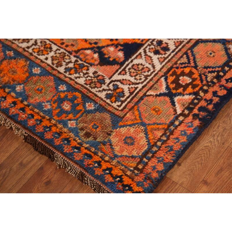 Hand Knotted Oriental 100% Wool Carpet Traditional Geometric Oranges & Rust Lori Runner Rug - 14' 9'' X 2' 10''
