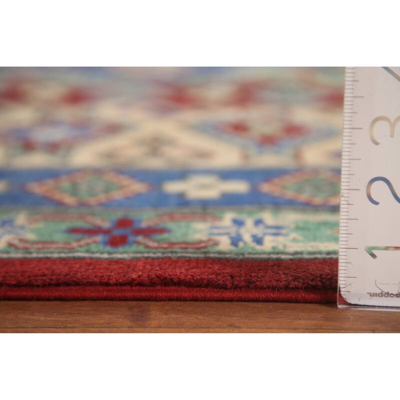 Large Red Geometric Kazak Oriental Area Rug Handmade Wool Carpet - 9'8" x 15'6"