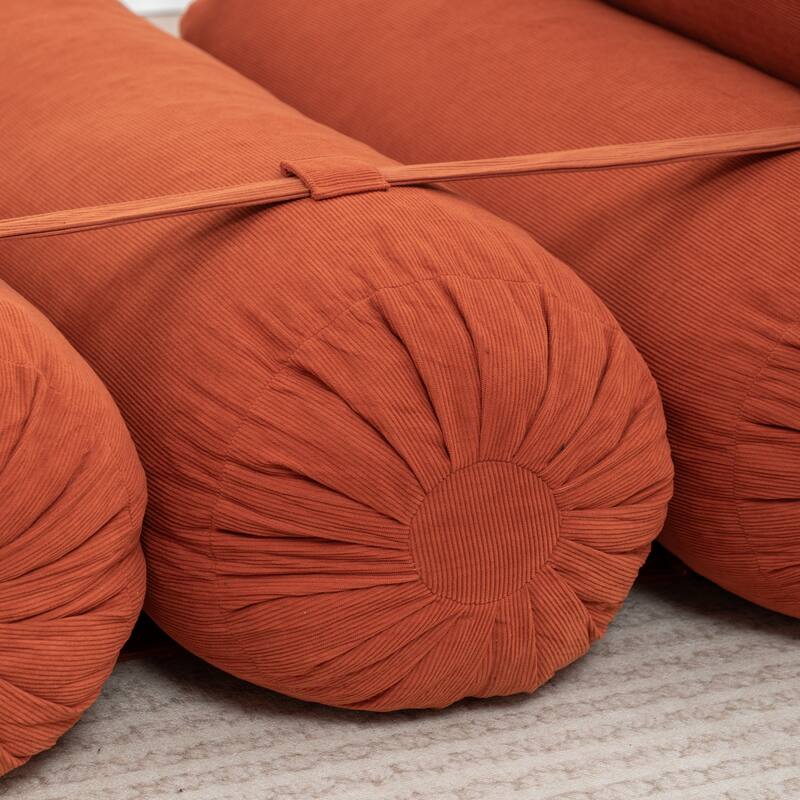 Versatile Lazy Sofa Corduroy Chaise Lounge Floor Couch Composed of 5 Cylindrical Pillows with Adjustable Straps