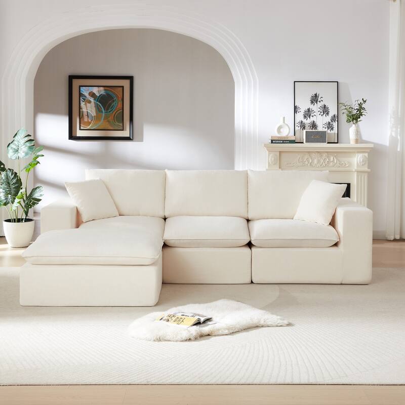 108.26" L-Shaped Modern Chenille Cloud Sofa with Two Pillows