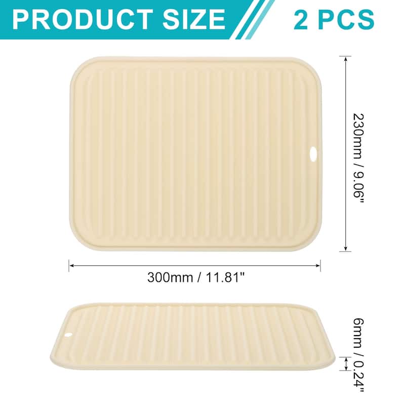 2 Pack Silicone Dish Drying Mat, 9"x12" Trivets for Hot Pots and Pans - Beige